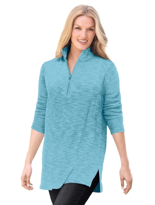 Woman Within Women's Plus Size French Terry Quarter-Zip Sweatshirt SWEATSHIRT