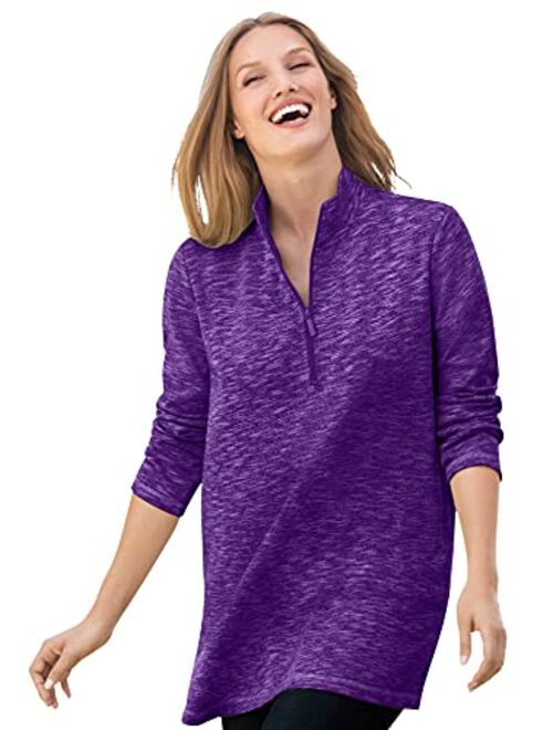 Woman Within Women's Plus Size French Terry Quarter-Zip Sweatshirt SWEATSHIRT