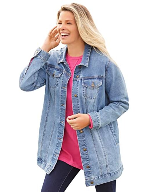 Woman Within Women's Plus Size Long Stretch Denim Jacket