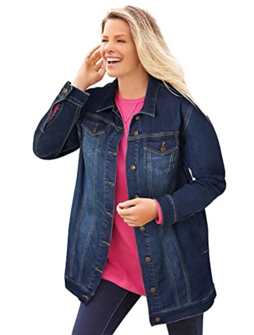 Woman Within Women's Plus Size Long Stretch Denim Jacket