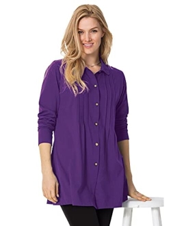 Women's Plus Size Pintucked Button-Front Tunic