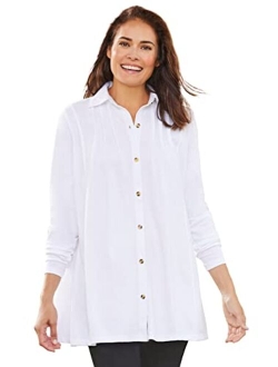 Women's Plus Size Pintucked Button-Front Tunic