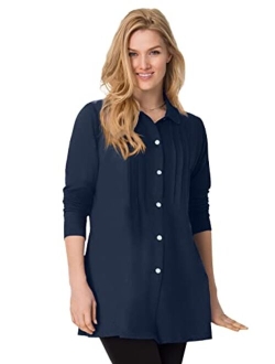 Women's Plus Size Pintucked Button-Front Tunic