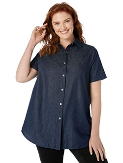 Women's Plus Size Short-Sleeve Denim Shirt