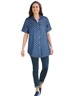 Women's Plus Size Short-Sleeve Denim Shirt