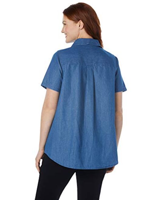 Woman Within Women's Plus Size Short-Sleeve Denim Shirt