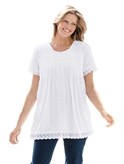 Women's Plus Size Lace-Trim Pintucked Tunic