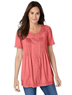 Women's Plus Size Lace-Trim Pintucked Tunic