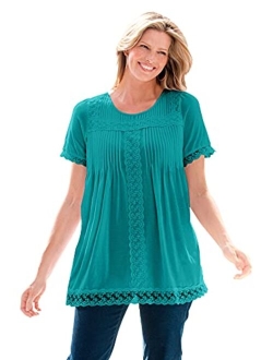 Women's Plus Size Lace-Trim Pintucked Tunic