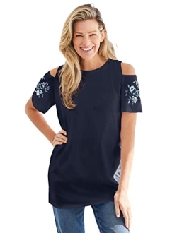 Women's Plus Size Short-Sleeve Cold-Shoulder Tee Shirt