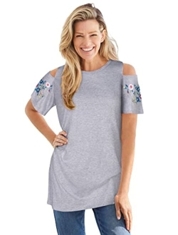 Women's Plus Size Short-Sleeve Cold-Shoulder Tee Shirt