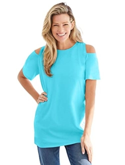 Women's Plus Size Short-Sleeve Cold-Shoulder Tee Shirt