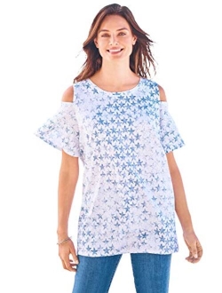 Women's Plus Size Short-Sleeve Cold-Shoulder Tee Shirt