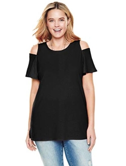 Women's Plus Size Short-Sleeve Cold-Shoulder Tee Shirt