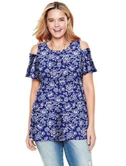 Women's Plus Size Short-Sleeve Cold-Shoulder Tee Shirt