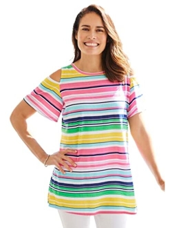 Women's Plus Size Short-Sleeve Cold-Shoulder Tee Shirt