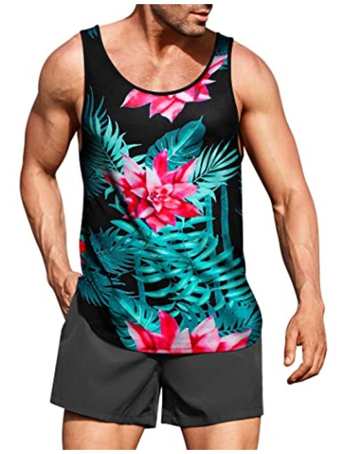 COOFANDY Men's Floral Tank Top Sleeveless Tees All Over Print Casual Sport Gym T-Shirts Hawaii Beach Vacation