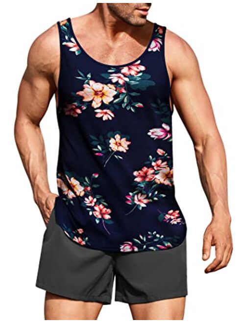 COOFANDY Men's Floral Tank Top Sleeveless Tees All Over Print Casual Sport Gym T-Shirts Hawaii Beach Vacation