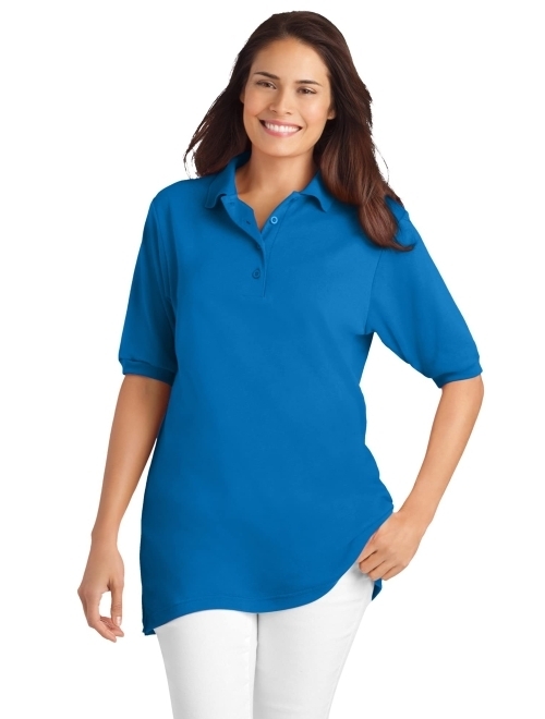 Woman Within Women's Plus Size Short-Sleeve Polo Tunic Polo Shirt