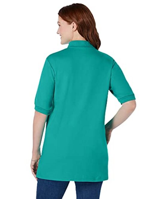 Woman Within Women's Plus Size Short-Sleeve Polo Tunic Polo Shirt