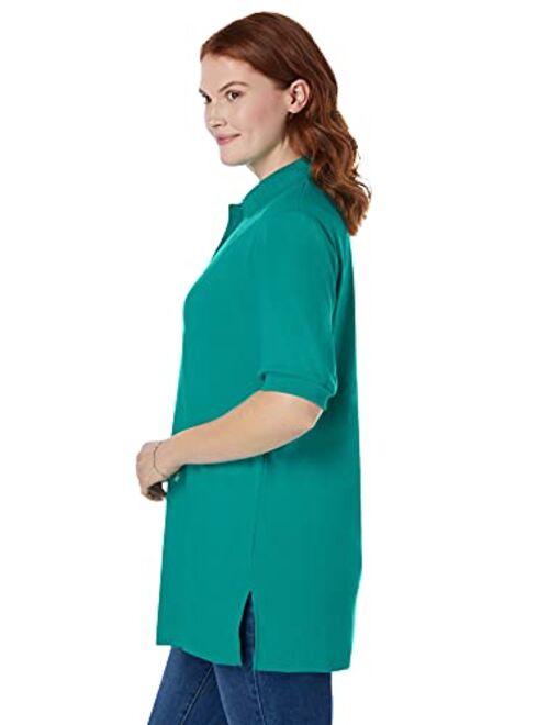 Woman Within Women's Plus Size Short-Sleeve Polo Tunic Polo Shirt