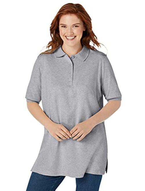 Woman Within Women's Plus Size Short-Sleeve Polo Tunic Polo Shirt