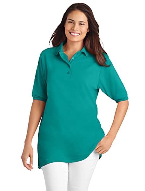 Woman Within Women's Plus Size Short-Sleeve Polo Tunic Polo Shirt