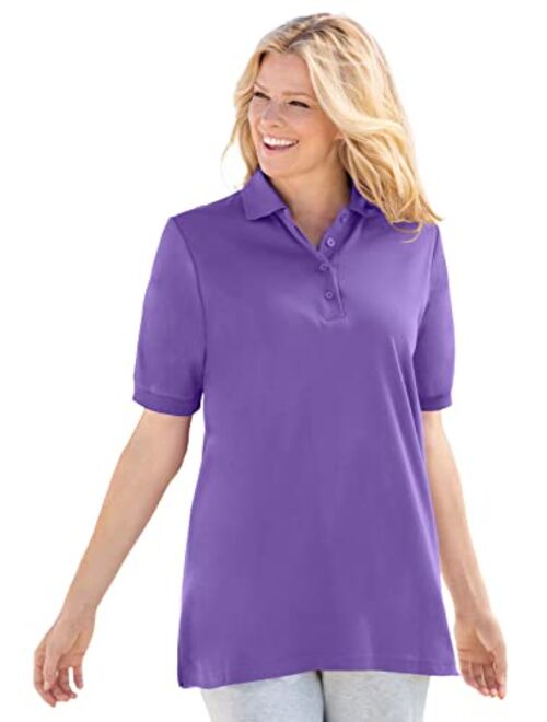 Woman Within Women's Plus Size Short-Sleeve Polo Tunic Polo Shirt