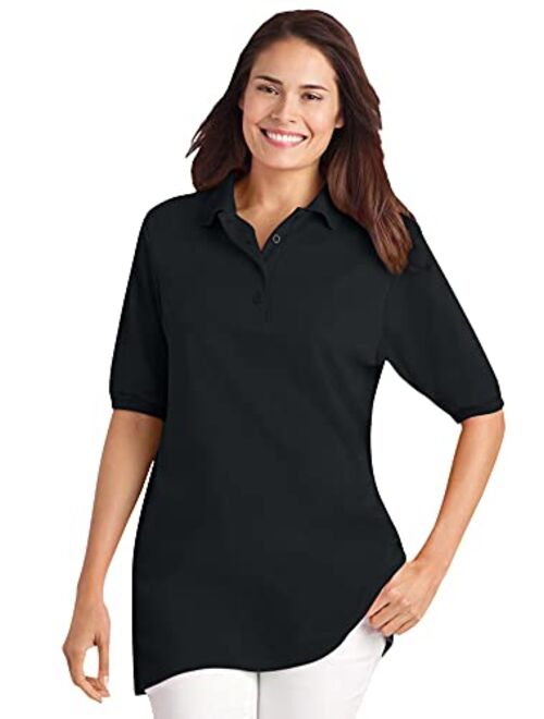 Woman Within Women's Plus Size Short-Sleeve Polo Tunic Polo Shirt