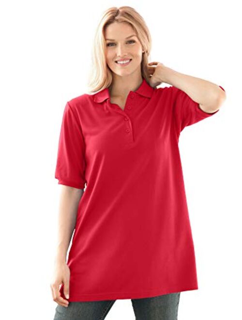 Woman Within Women's Plus Size Short-Sleeve Polo Tunic Polo Shirt