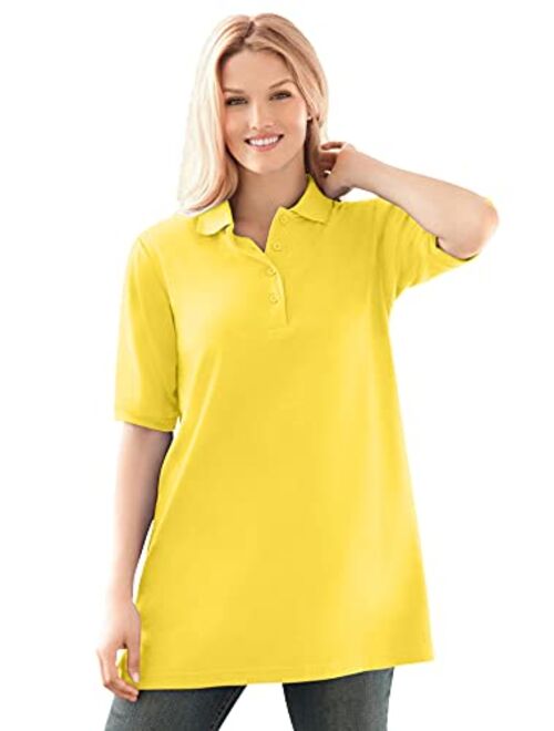 Woman Within Women's Plus Size Short-Sleeve Polo Tunic Polo Shirt