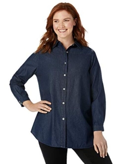 Women's Plus Size Classic Long-Sleeve Denim Shirt