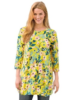 Women's Plus Size Perfect Printed Three-Quarter-Sleeve Scoop-Neck Tunic