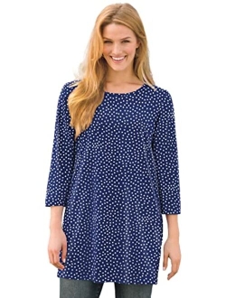 Women's Plus Size Perfect Printed Three-Quarter-Sleeve Scoop-Neck Tunic