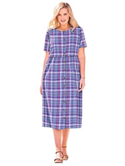 Women's Plus Size Short-Sleeve Seersucker Dress