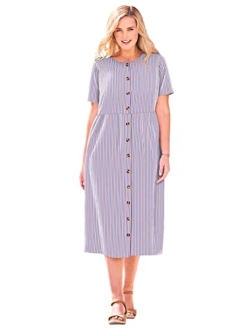 Women's Plus Size Short-Sleeve Seersucker Dress