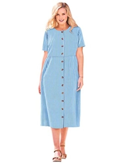 Women's Plus Size Short-Sleeve Seersucker Dress