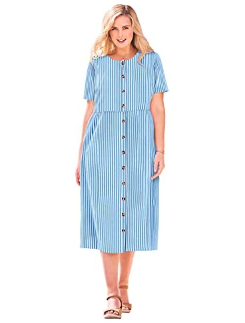 Woman Within Women's Plus Size Short-Sleeve Seersucker Dress