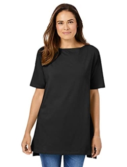 Women's Plus Size Perfect Short-Sleeve Boat-Neck Tunic