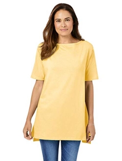 Women's Plus Size Perfect Short-Sleeve Boat-Neck Tunic