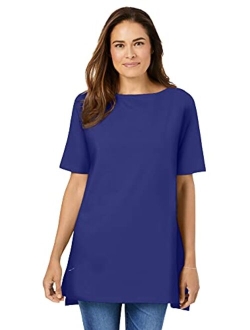 Women's Plus Size Perfect Short-Sleeve Boat-Neck Tunic