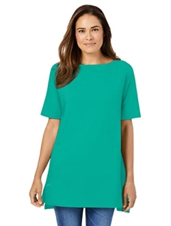 Women's Plus Size Perfect Short-Sleeve Boat-Neck Tunic