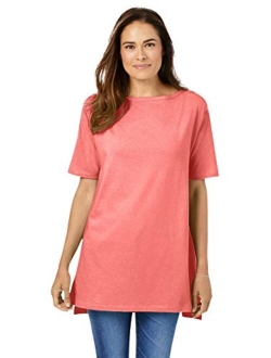 Women's Plus Size Perfect Short-Sleeve Boat-Neck Tunic