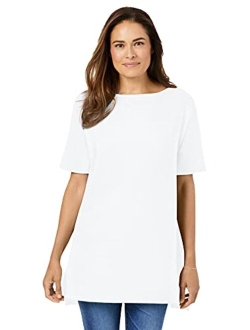 Women's Plus Size Perfect Short-Sleeve Boat-Neck Tunic