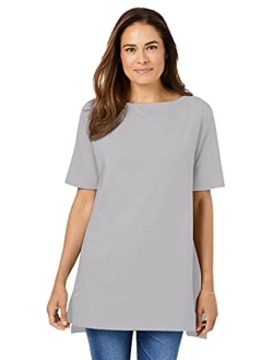 Women's Plus Size Perfect Short-Sleeve Boat-Neck Tunic