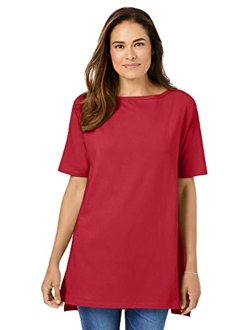 Women's Plus Size Perfect Short-Sleeve Boat-Neck Tunic