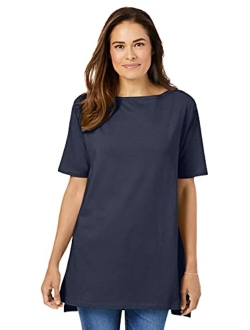 Women's Plus Size Perfect Short-Sleeve Boat-Neck Tunic