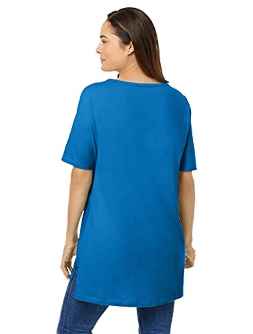 Woman Within Women's Plus Size Perfect Short-Sleeve Boat-Neck Tunic