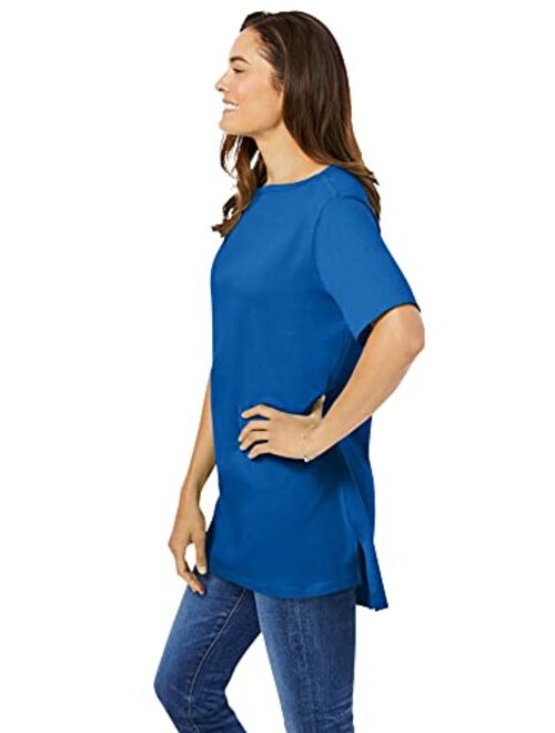 Woman Within Women's Plus Size Perfect Short-Sleeve Boat-Neck Tunic