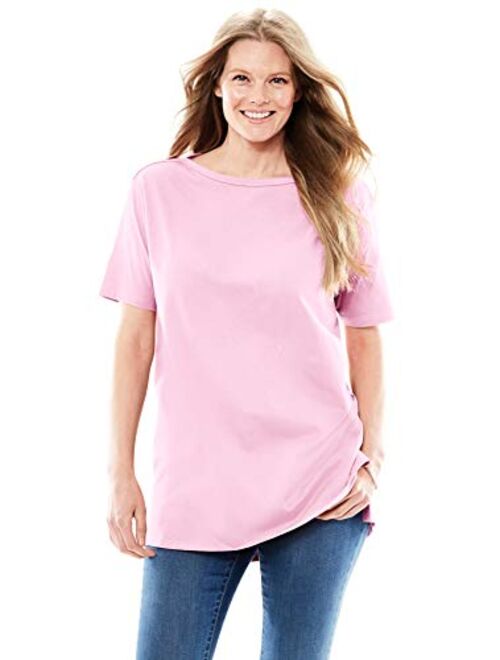 Woman Within Women's Plus Size Perfect Short-Sleeve Boat-Neck Tunic